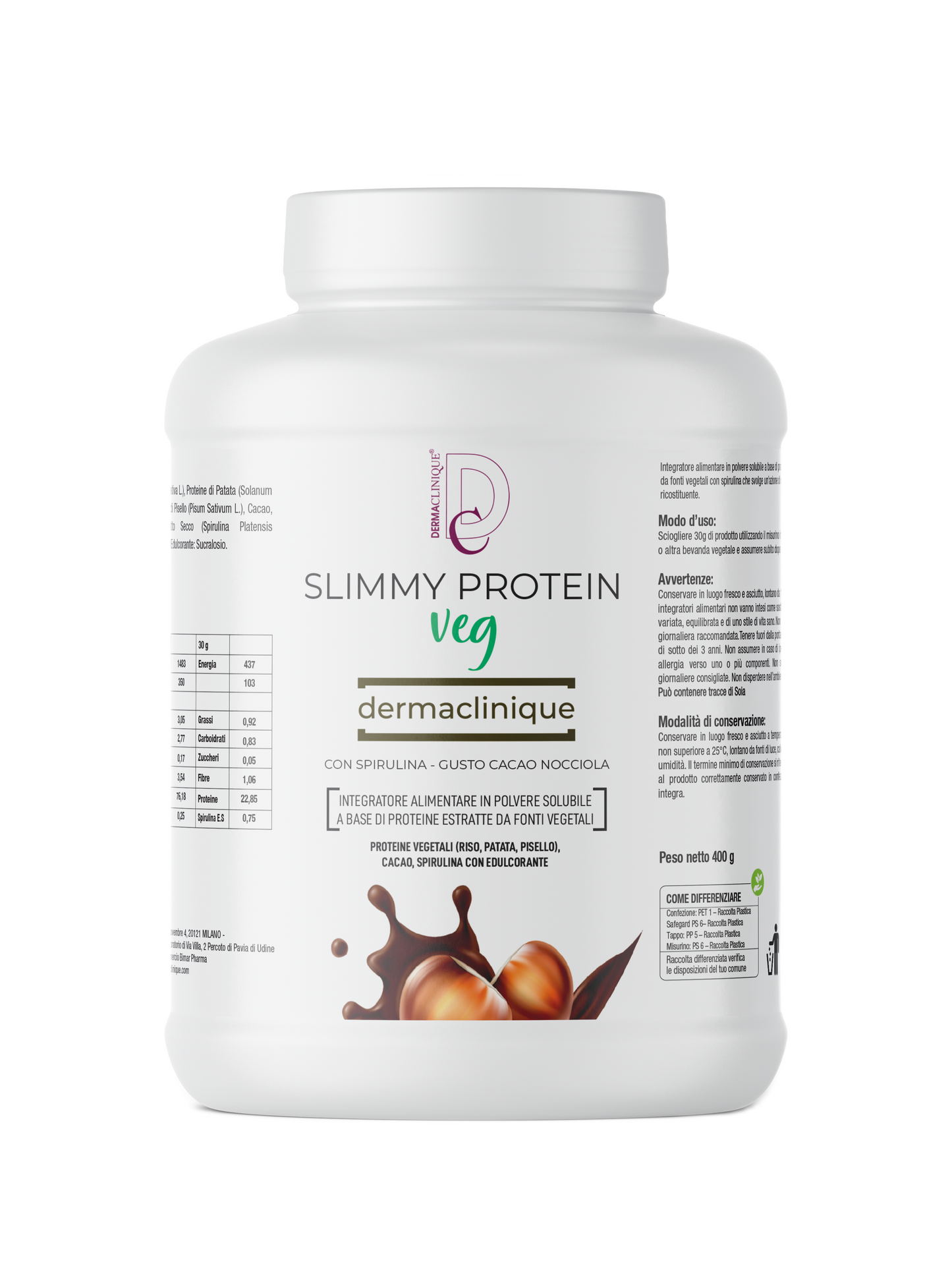 SLIMMY PROTEIN VEG Gusto cacao-nocciola con spirulina 400 gr